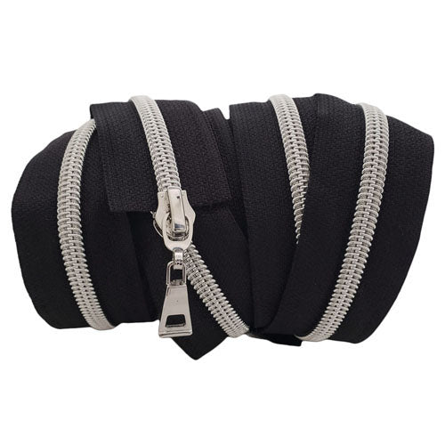 #5 Black Nylon Zippers (2 Yards & 6 Pulls)