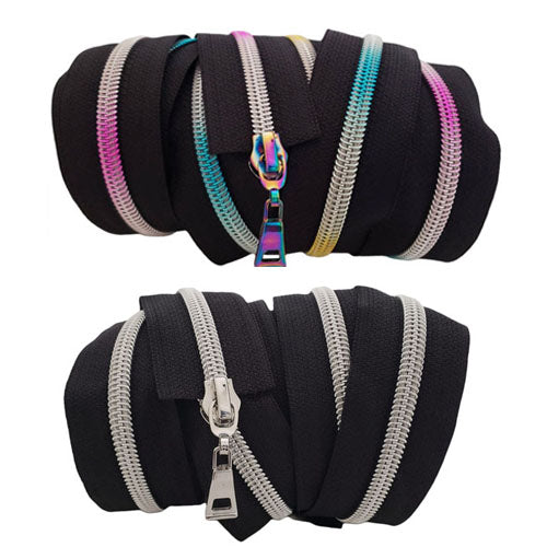 #5 Black Nylon Zippers (2 Yards & 6 Pulls)