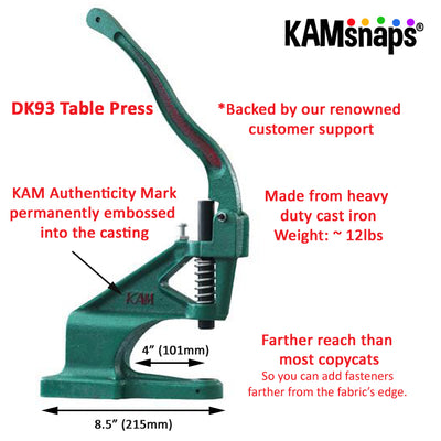 KAM Professional Table Press for Snaps, Rivets, Grommets & Buttons (DK93)