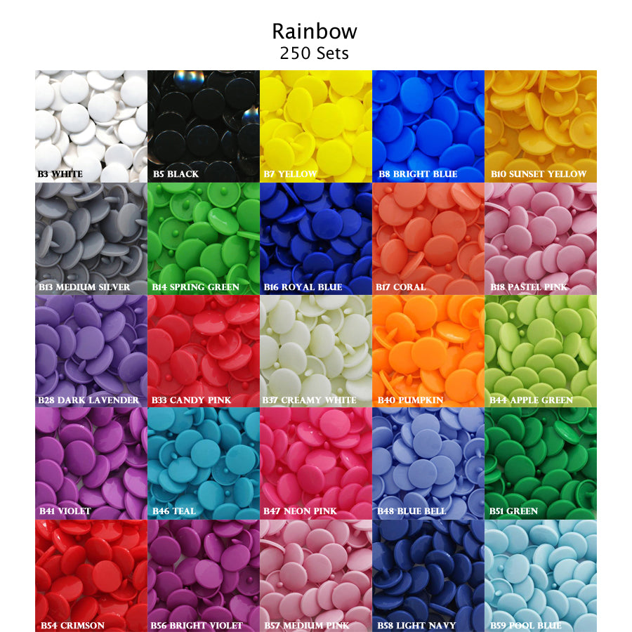 KAM Snaps Starter Set 100 Snaps Soft Rainbow & Pliers for Plastic